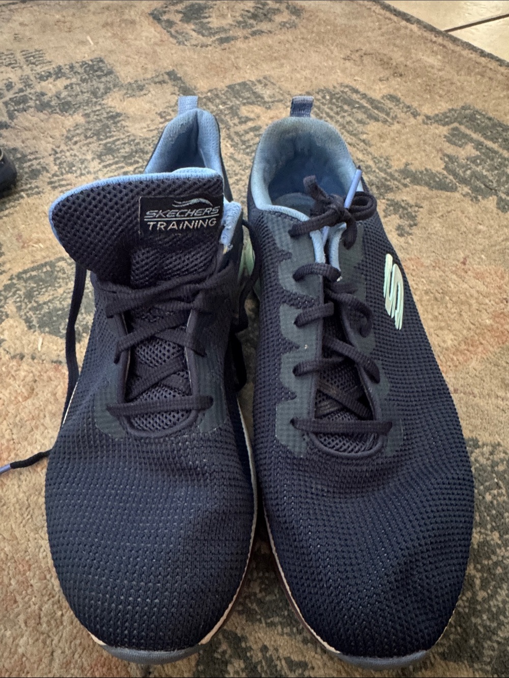 Skechers Men's Black Athletic Training Sneakers with Light Blue Accents